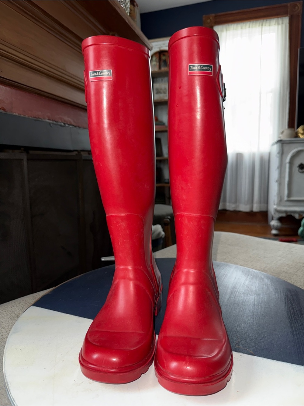 Town and Country Vintage Red Knee High Wellie Waterproof Rain Boots for Women